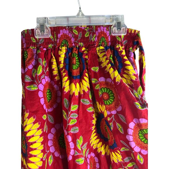 red cotton African print skirt with a sunflowers one size - Picture 3 of 8